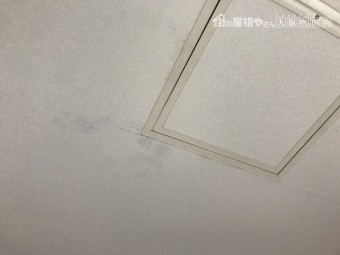 天井クロスに雨染みが出ている様子