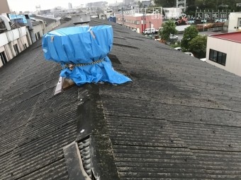 工場屋根ブルーシート養生