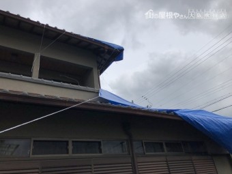 ブルーシート養生した屋根