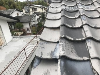 台風で歪んだケラバ部分の瓦