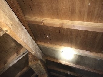 雨漏りのある屋根裏