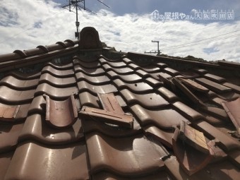 台風で被災した瓦屋根下り棟