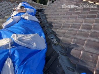 台風後応急処置として覆ったブルーシート