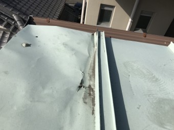 破れて穴のあいた金属屋根