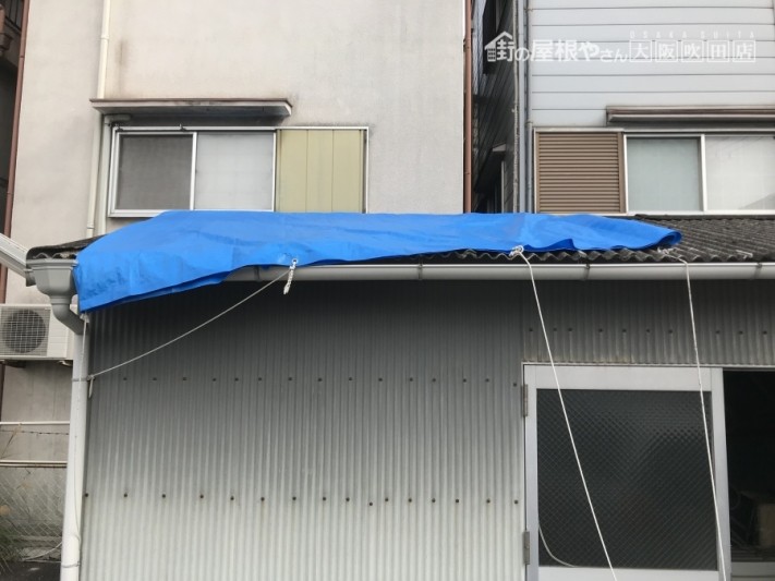 金属波板屋根ブルーシート張り