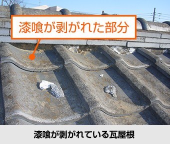 屋根の不具合 漆喰が剥がれている瓦屋根