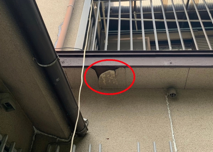 ベランダ下の軒天も剥がれている様子でした
