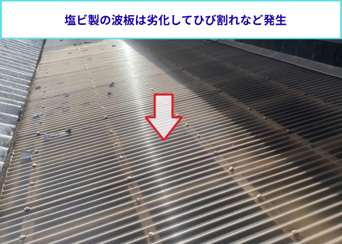 大阪市でストックヤードの波板貼り替えを行う前の塩ビ製波板