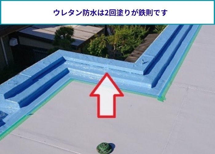 雨漏りしている屋上防水でウレタン防水2回塗り