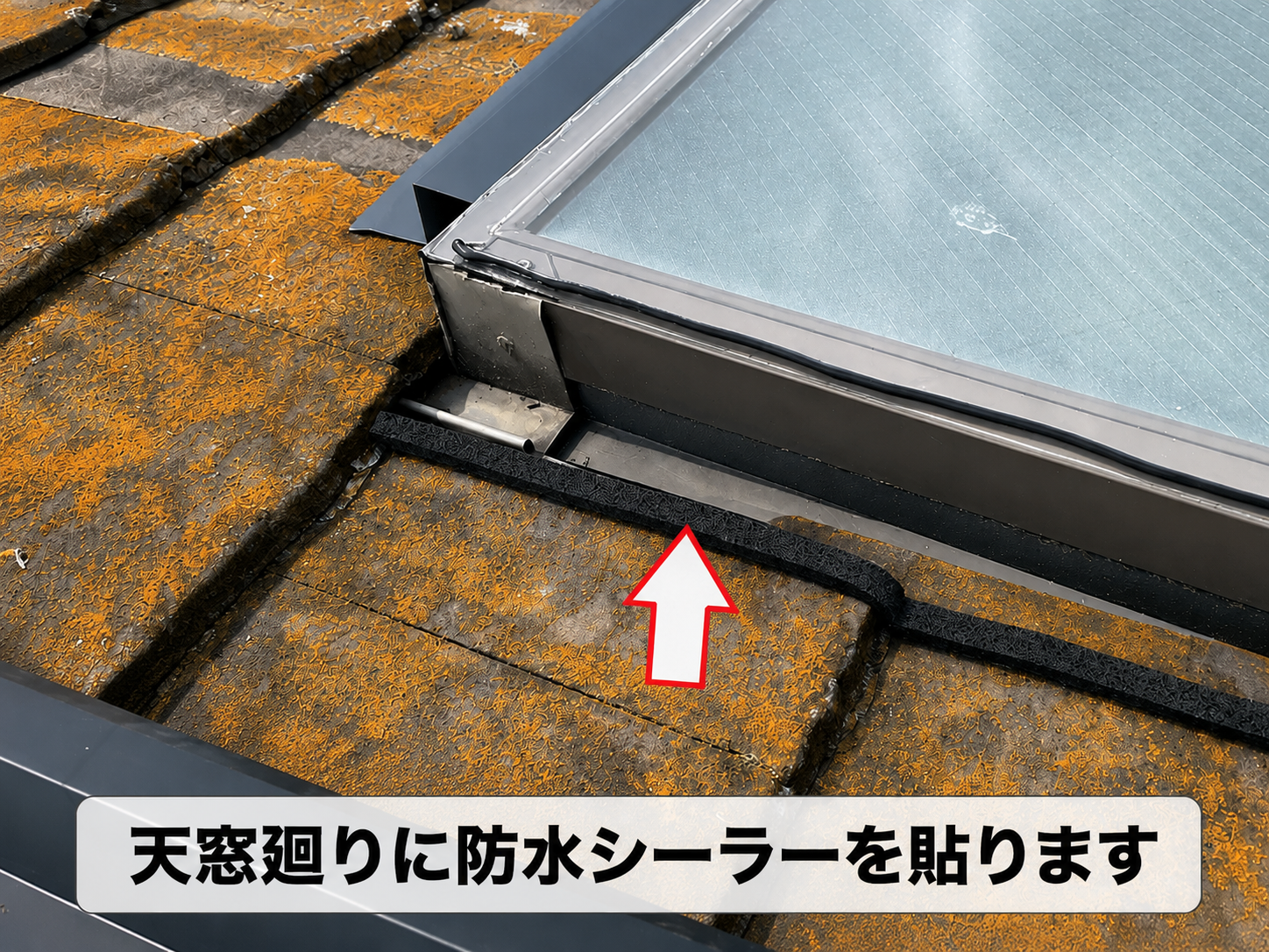 豊中市で天窓への板金修理で防水シーラー貼り