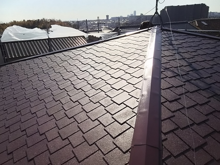 塗装を塗り終えたスレート屋根