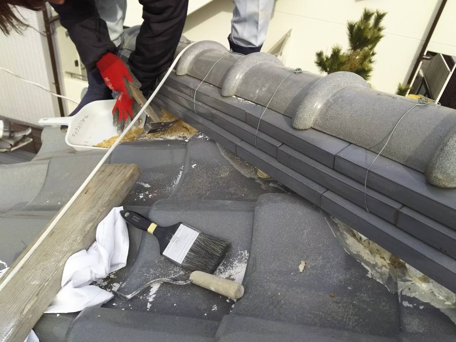 漆喰詰め直し工事　漆喰剥がし