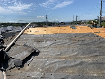 既存の屋根シートを撤去