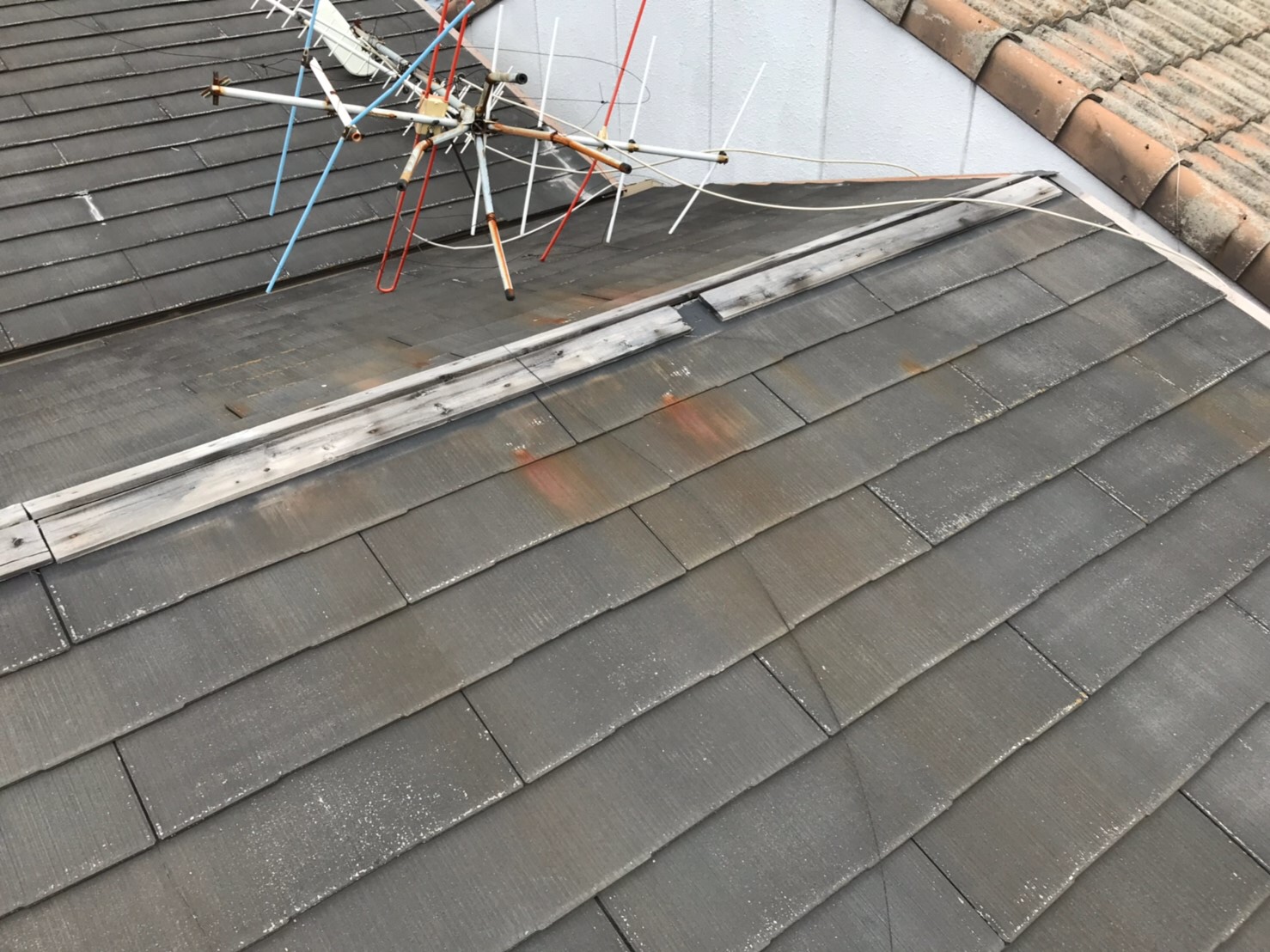 台風で棟板金が飛散したカラーベスト屋根