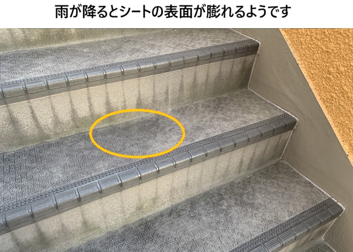 吹田市　外部階段の長尺シート膨れを調査｜修理見積もり