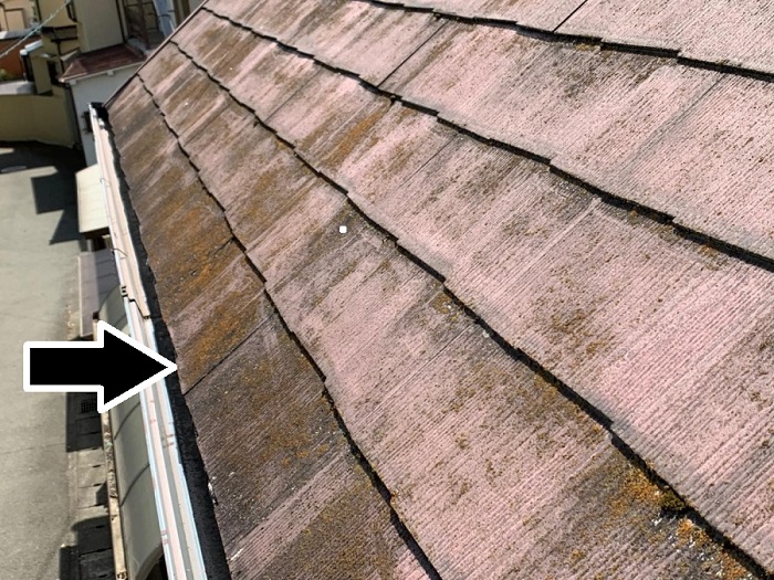 苔の発生したスレート屋根