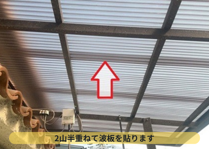 波板を2山半重ねている様子