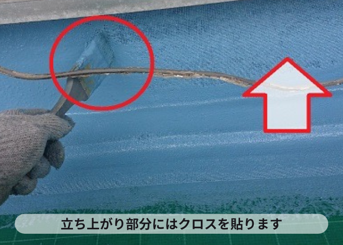 立ち上がり部分にクロスを貼っている様子