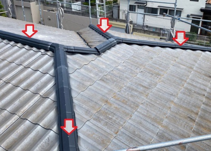 大阪市で廃盤になったスレート瓦の棟積み替えを行った後の様子