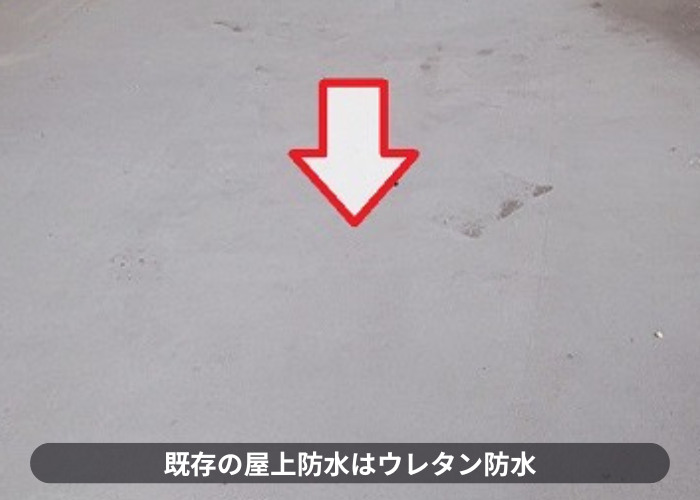 豊中市で屋上の雨漏り修理として塩ビシート防水機械固定工法を行う前のウレタン防水