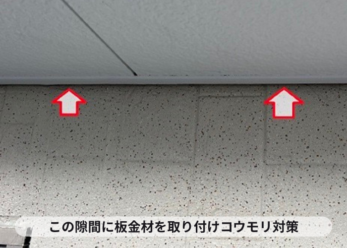 コウモリ対策で板金材を取り付ける場所