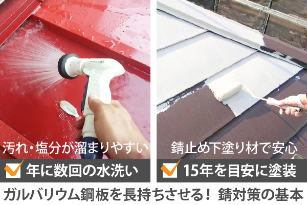 年に数回の水洗い、15年を目安に塗装、ガルバリウム鋼板を長持ちさせる! 錆対策の基本